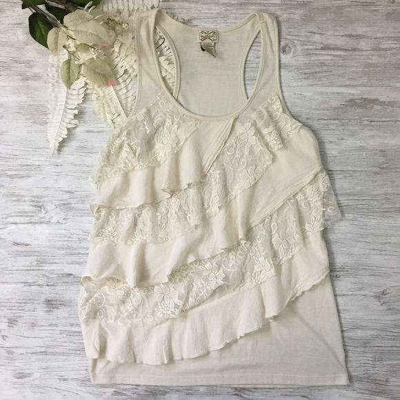 eyelash couture Tops - Lace Layered Racer Back Tank Top L Eyelash Couture